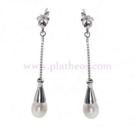 Pendientes plata con cadena y perlas