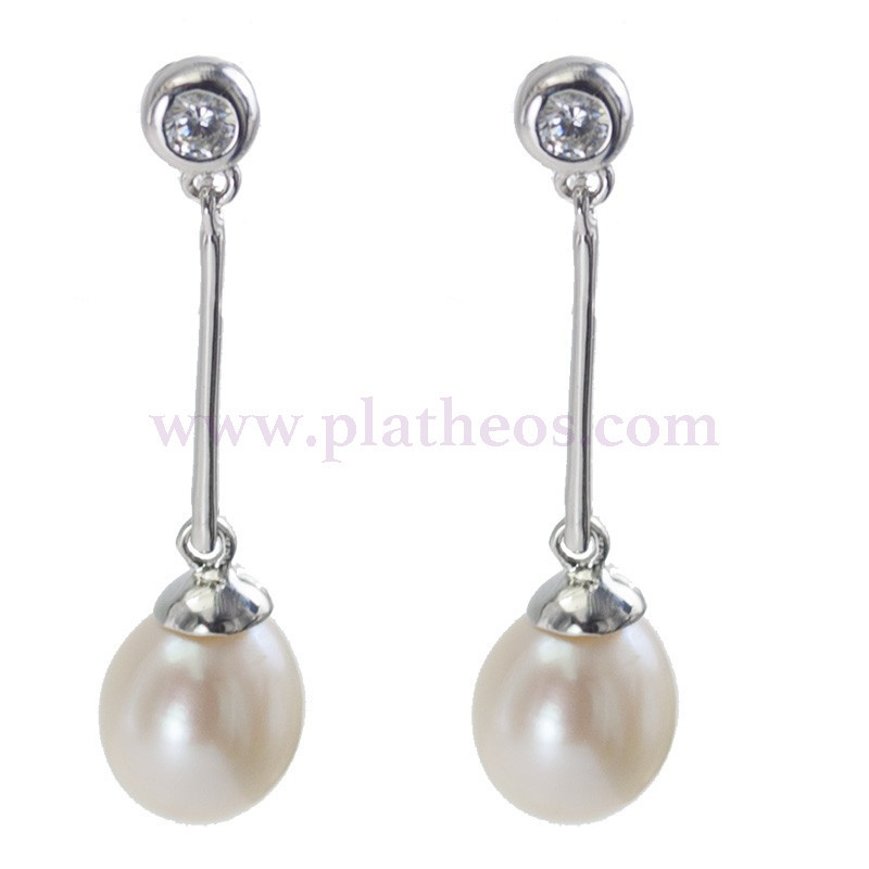 Pendientes plata con barra y perla