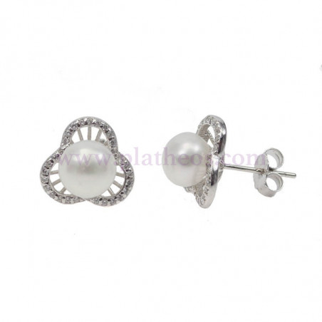 Pendientes plata circonitas y perlas